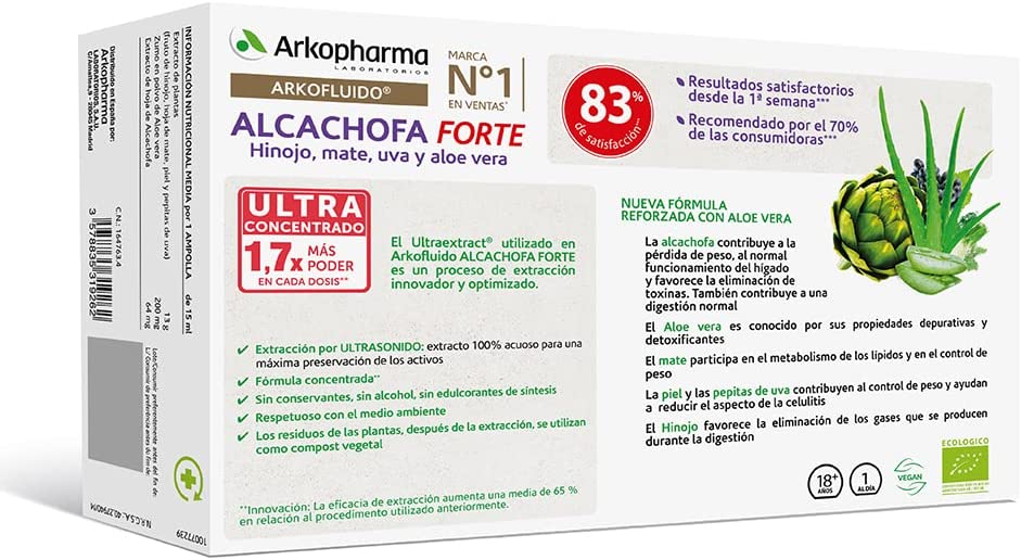 Arkopharma Arkofluido Alcachofa Forte Bio Con Aloe - 20 Unidosis - Imagen 2